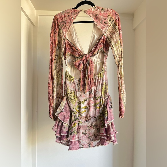 Hemant & Nandita Maya pink floral paisley ruffle V neck long sleeve mini dress S - Picture 11 of 16